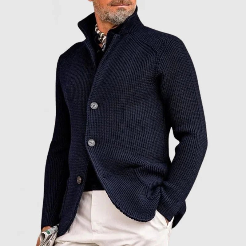 Men's cardigan featuring a button closure, crafted from soft knit fabric, designed in a classic style suitable for all occasions. 2