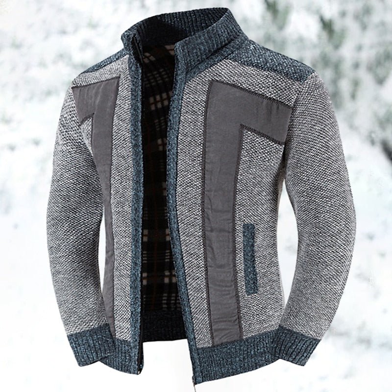 Men's cardigan with zipper closure, crafted from warm wool-like fabric, ideal for modern layering in cool weather. 0