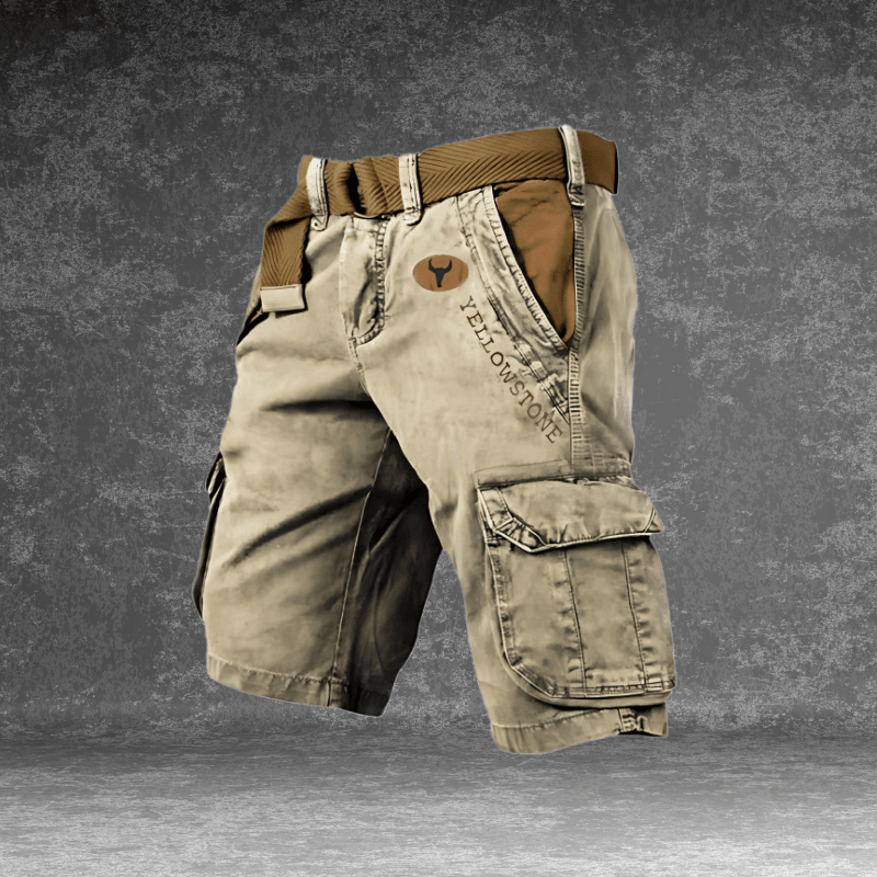 Men's cargo shorts featuring multiple pockets, made from a durable cotton blend, designed for outdoor activities with a comfortable fit. 7