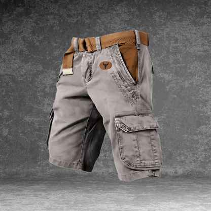 Men's cargo shorts featuring multiple pockets, made from a durable cotton blend, designed for outdoor activities with a comfortable fit. 0