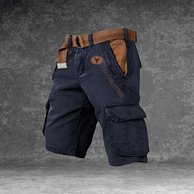 Men's cargo shorts featuring multiple pockets, made from a durable cotton blend, designed for outdoor activities with a comfortable fit. 2
