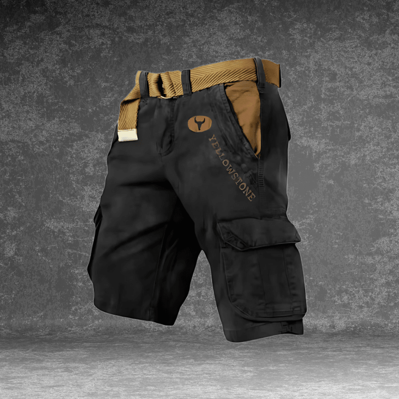 Men's cargo shorts featuring multiple pockets, made from a durable cotton blend, designed for outdoor activities with a comfortable fit. 1