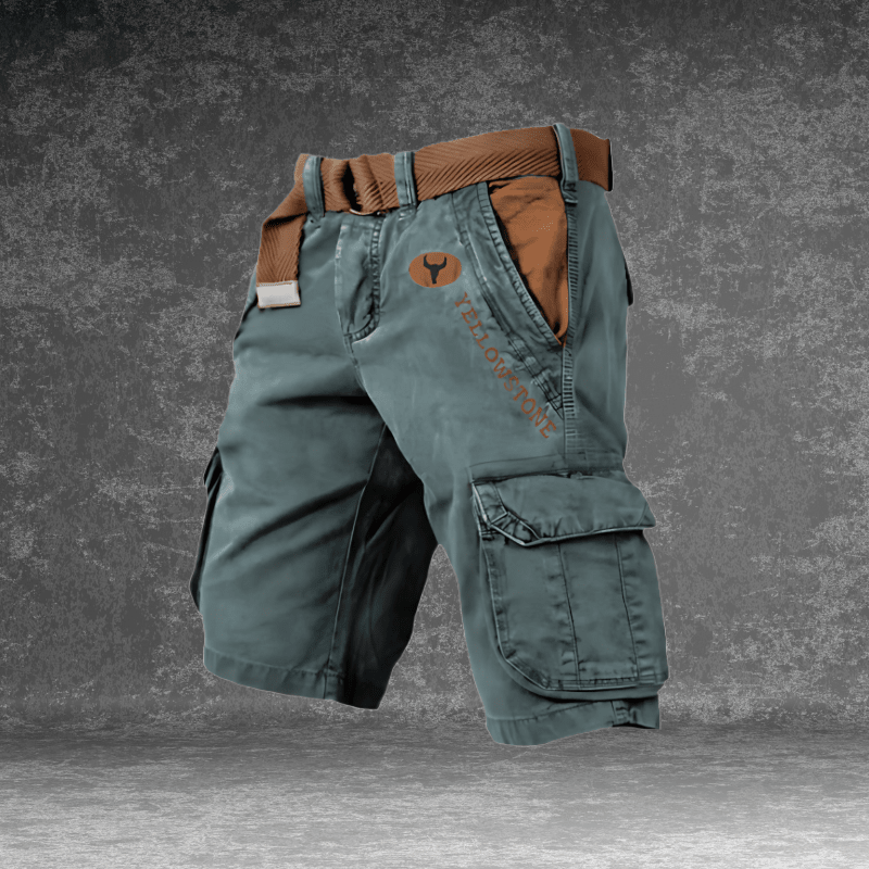Men's cargo shorts featuring multiple pockets, made from a durable cotton blend, designed for outdoor activities with a comfortable fit. 3