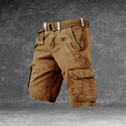Men's cargo shorts featuring multiple pockets, made from a durable cotton blend, designed for outdoor activities with a comfortable fit. 5
