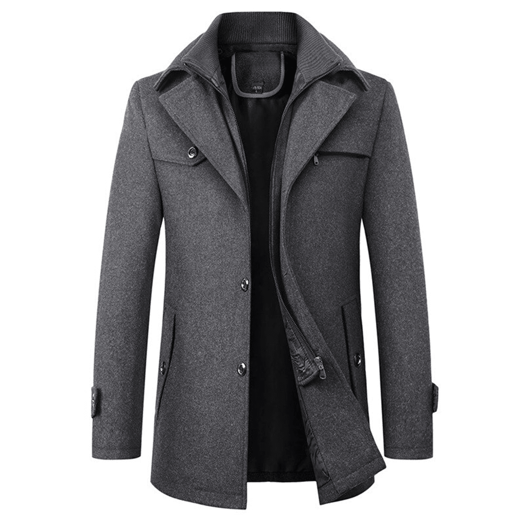 Men's wool blend coat with warm lining, featuring a structured fit for versatile winter style, ideal for cold weather occasions. 2