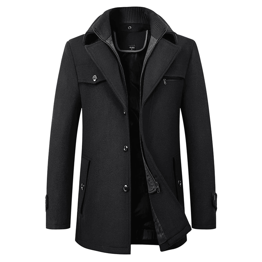 Men's wool blend coat with warm lining, featuring a structured fit for versatile winter style, ideal for cold weather occasions. 0