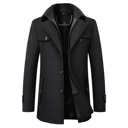 Men's wool blend coat with warm lining, featuring a structured fit for versatile winter style, ideal for cold weather occasions. 0