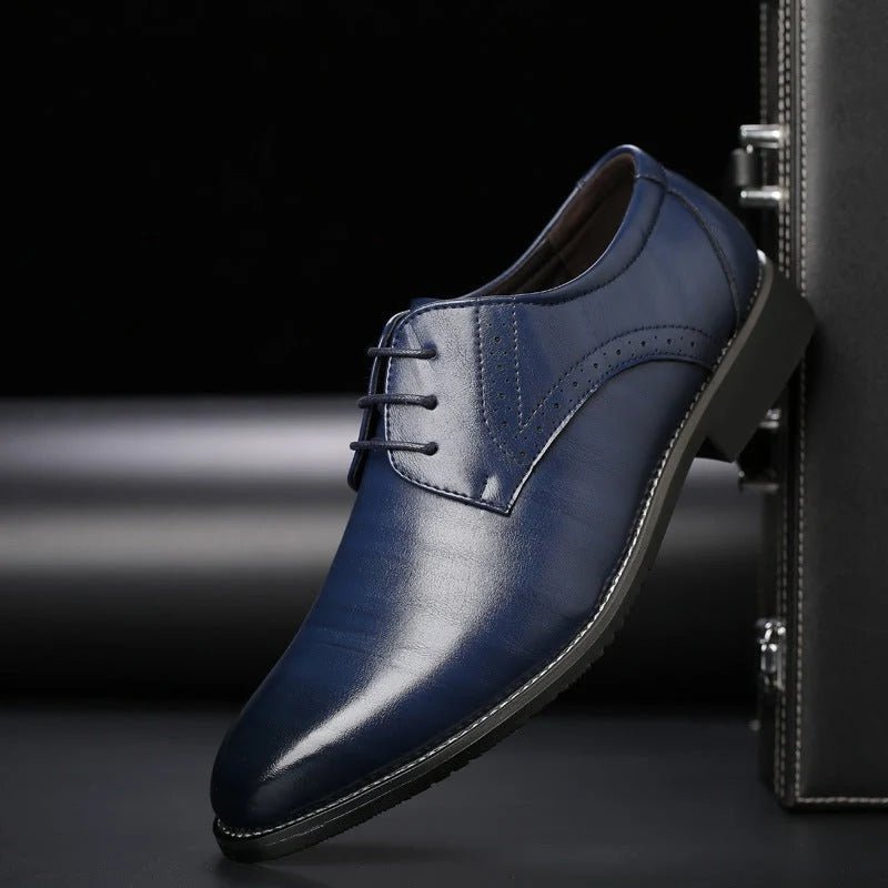 Men's Derby shoes featuring elegant brogue detailing, crafted from vegan leather with a round toe lace-up design for a comfortable fit. 1