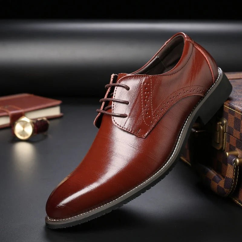 Men's Derby shoes featuring elegant brogue detailing, crafted from vegan leather with a round toe lace-up design for a comfortable fit. 3