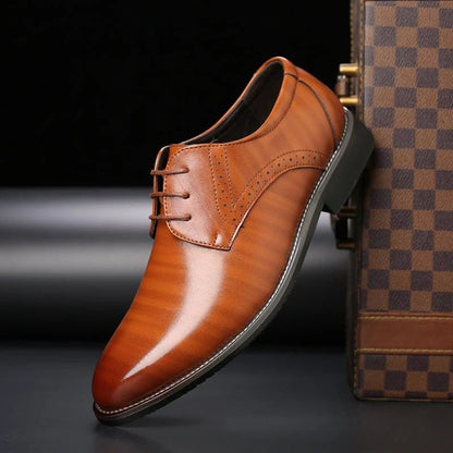 Men's Derby shoes featuring elegant brogue detailing, crafted from vegan leather with a round toe lace-up design for a comfortable fit. 2