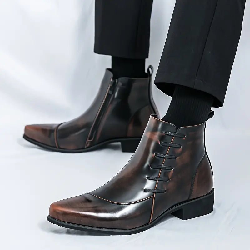 Men's Dress Boots with Cushioned Footbed and Brogue Detailing – Polished Leather Finish 1