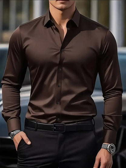 Men's dress shirt featuring breathable fabric, designed in a modern fit with long sleeves, perfect for versatile styling in both casual and formal settings. 4