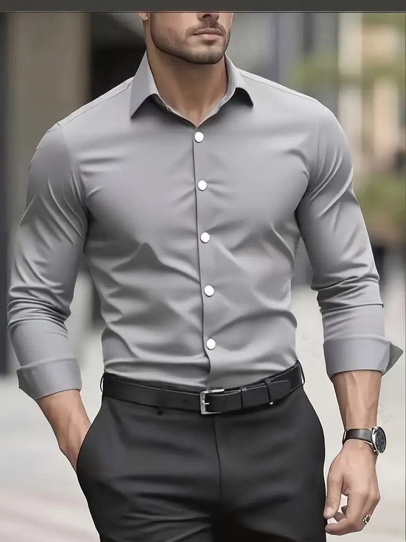 Men's dress shirt featuring breathable fabric, designed in a modern fit with long sleeves, perfect for versatile styling in both casual and formal settings. 5