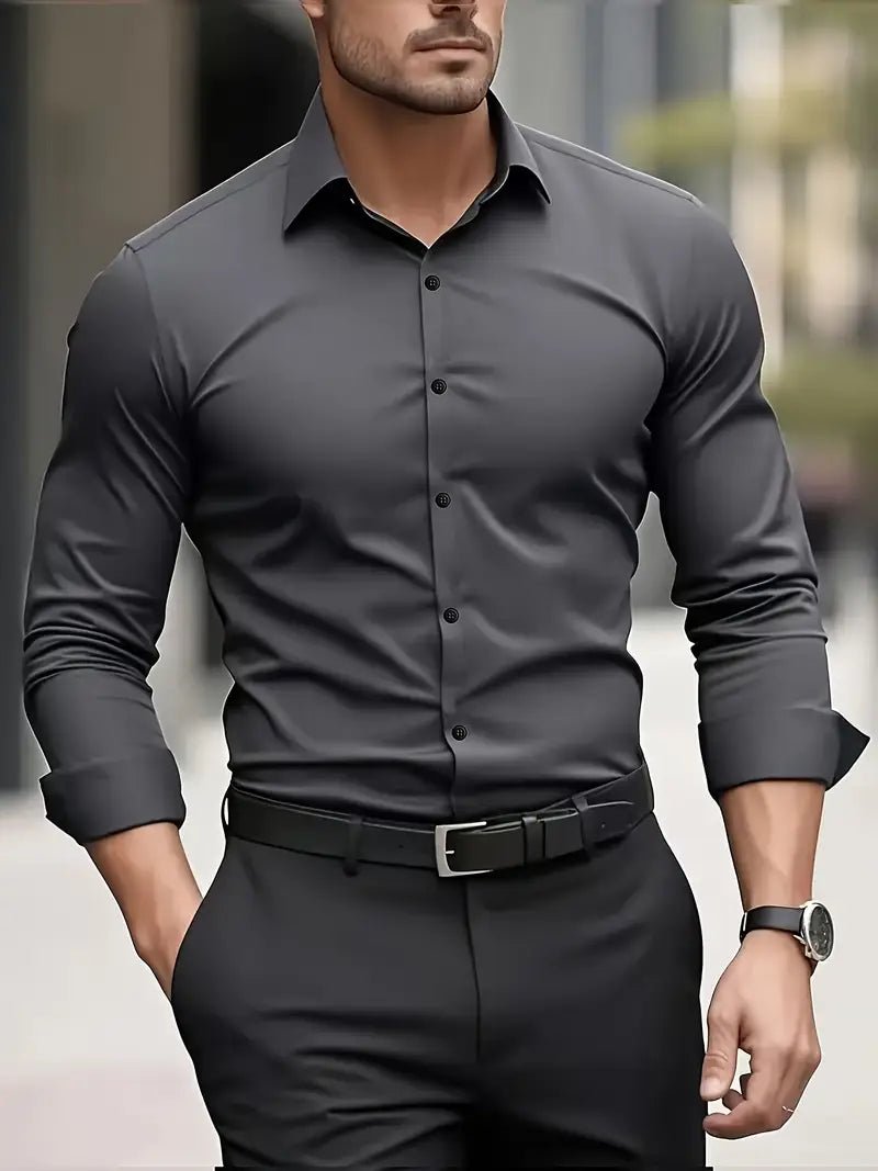 Men's dress shirt featuring breathable fabric, designed in a modern fit with long sleeves, perfect for versatile styling in both casual and formal settings. 6