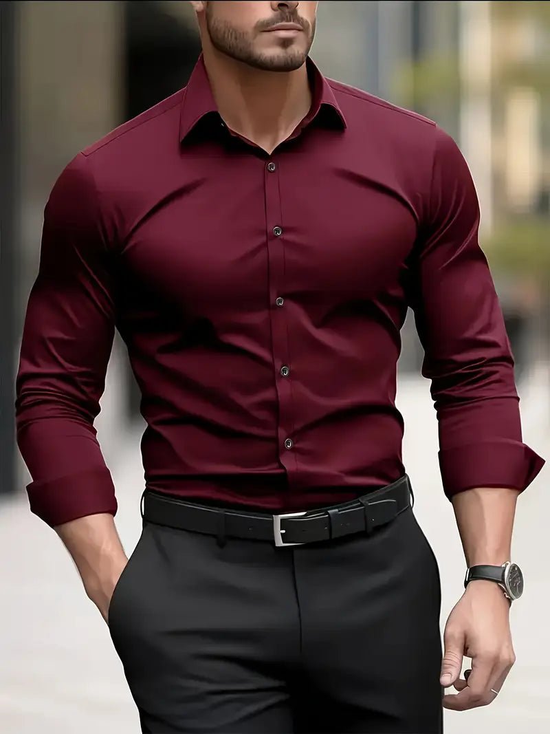 Men's dress shirt featuring breathable fabric, designed in a modern fit with long sleeves, perfect for versatile styling in both casual and formal settings. 3