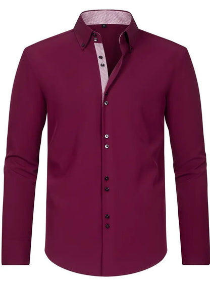 Men's Dress Shirt with Double-Breasted Design and Floral Cuffs – Breathable Polyester Blend Long Sleeve Shirt 2