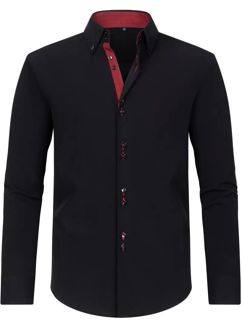 Men's Dress Shirt with Double-Breasted Design and Floral Cuffs – Breathable Polyester Blend Long Sleeve Shirt 4