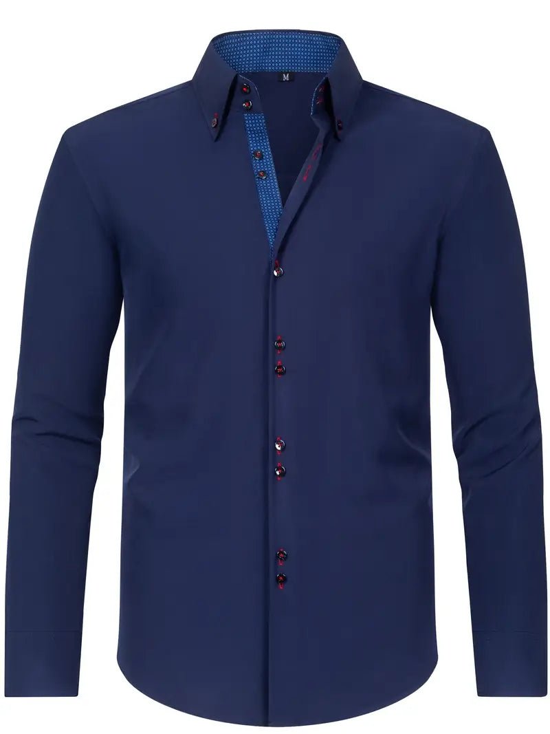 Men's Dress Shirt with Double-Breasted Design and Floral Cuffs – Breathable Polyester Blend Long Sleeve Shirt 3