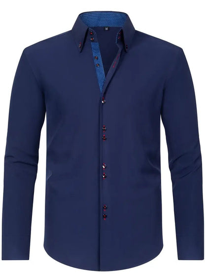 Men's Dress Shirt with Double-Breasted Design and Floral Cuffs – Breathable Polyester Blend Long Sleeve Shirt 3