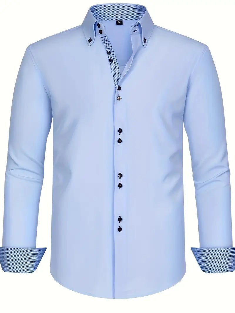 Men's Dress Shirt with Double-Breasted Design and Floral Cuffs – Breathable Polyester Blend Long Sleeve Shirt 1