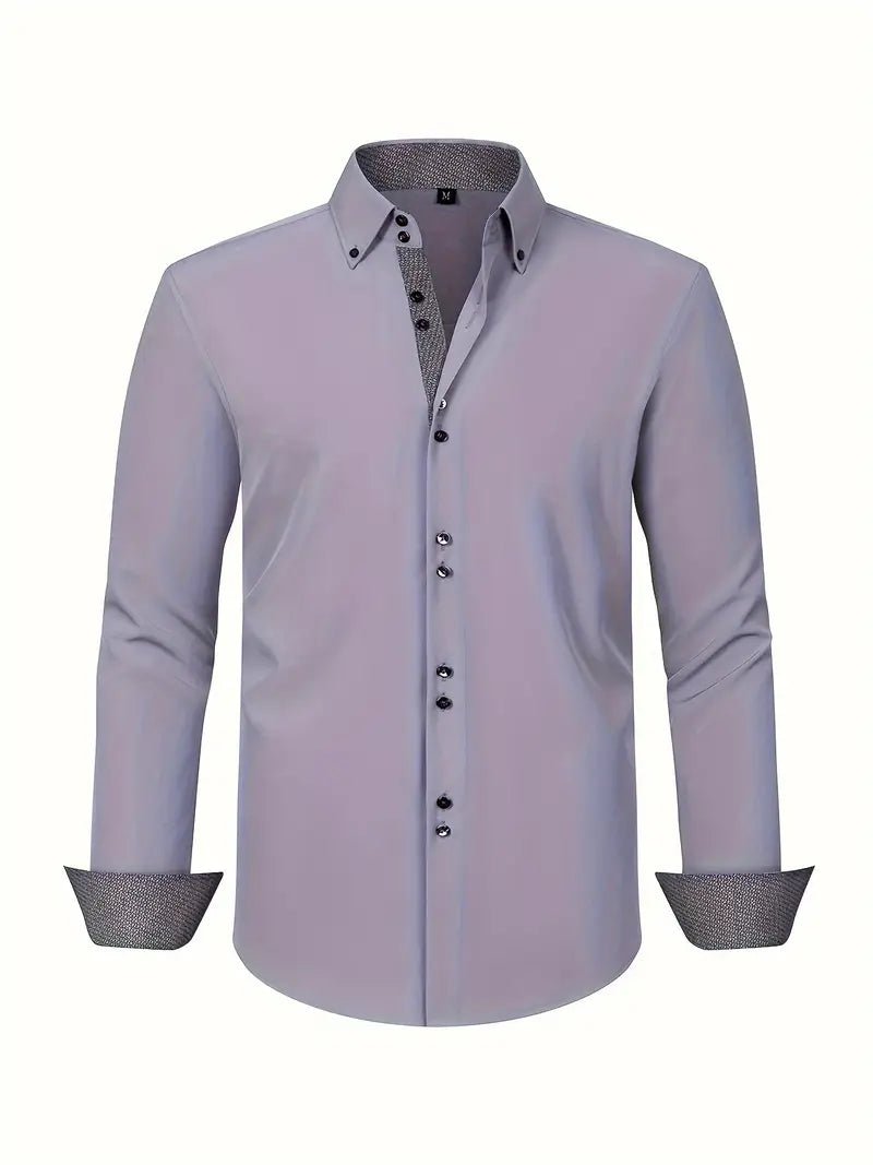 Men's Dress Shirt with Double-Breasted Design and Floral Cuffs – Breathable Polyester Blend Long Sleeve Shirt 5