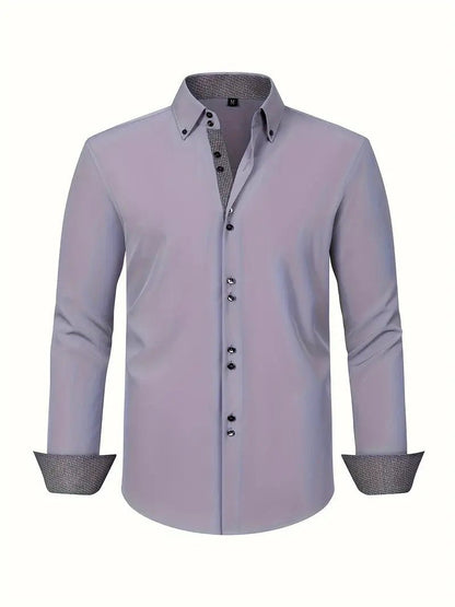 Men's Dress Shirt with Double-Breasted Design and Floral Cuffs – Breathable Polyester Blend Long Sleeve Shirt 5