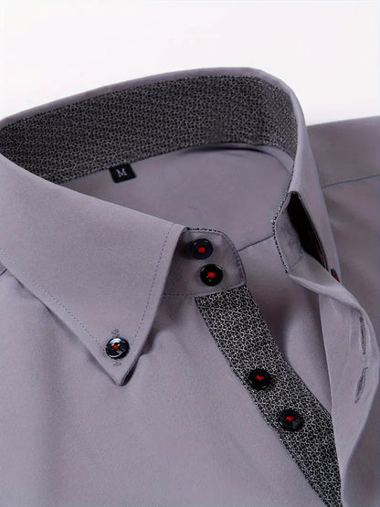 Men's Dress Shirt with Double-Breasted Design and Floral Cuffs – Breathable Polyester Blend Long Sleeve Shirt 11