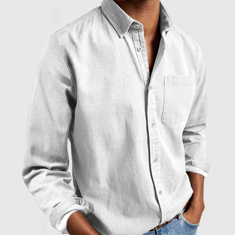 Men's dress shirt featuring a pocket, crafted from soft breathable fabric, showcasing a classic long sleeve design, perfect for both formal and casual occasions. 1