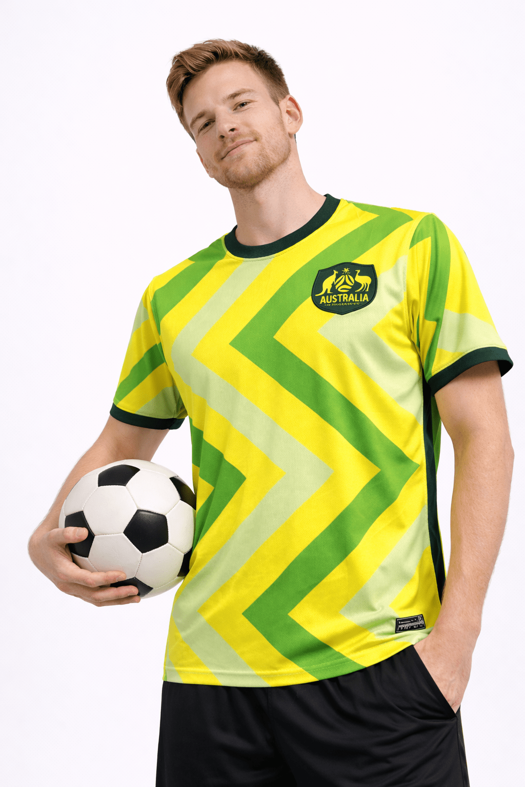 Men's football shirt featuring a crew neck and short sleeves, designed for the 2026 tournament, available in vibrant Australia team colors. 1