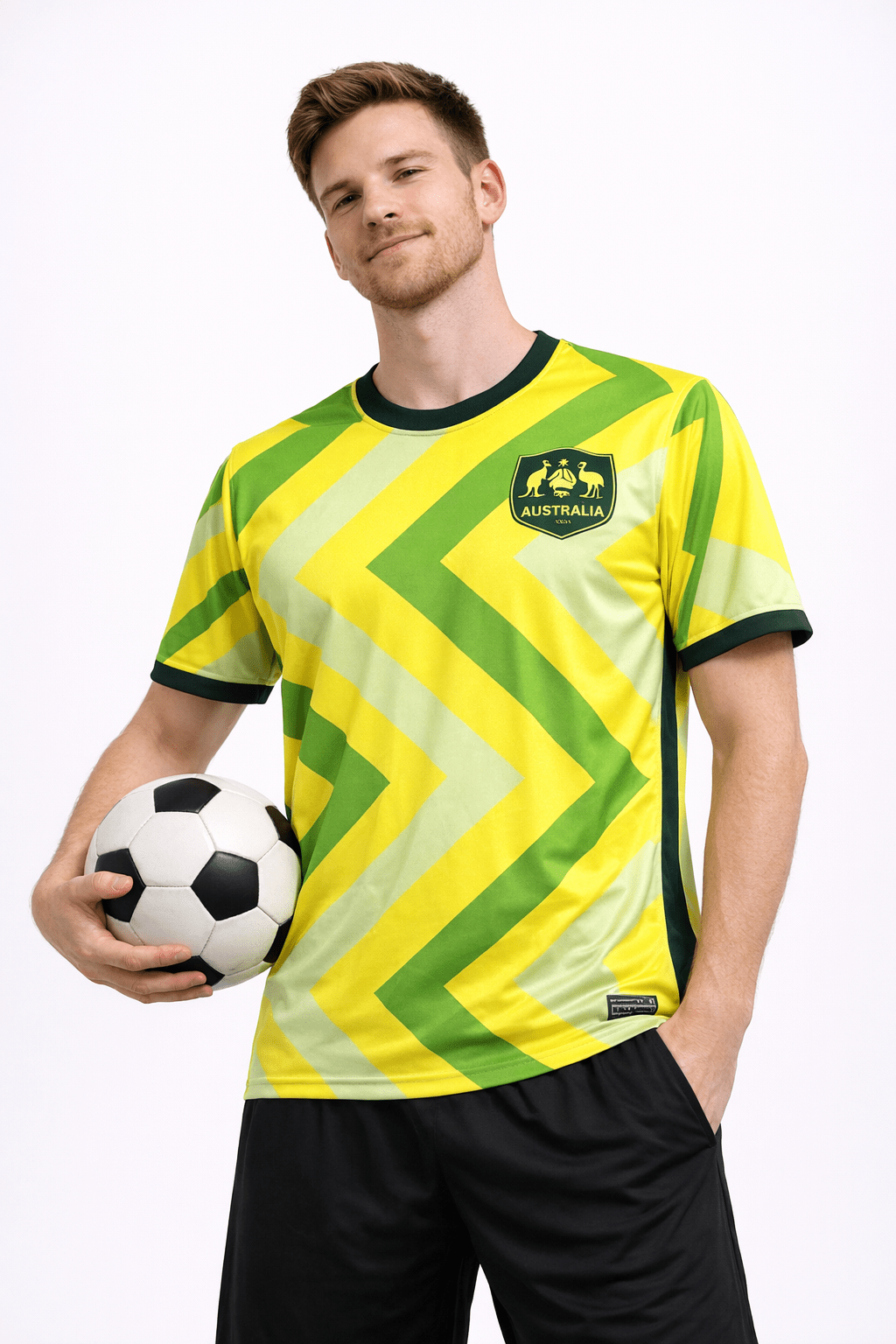 Men's football shirt featuring a crew neck and short sleeves, designed for the 2026 tournament, available in vibrant Australia team colors. 0