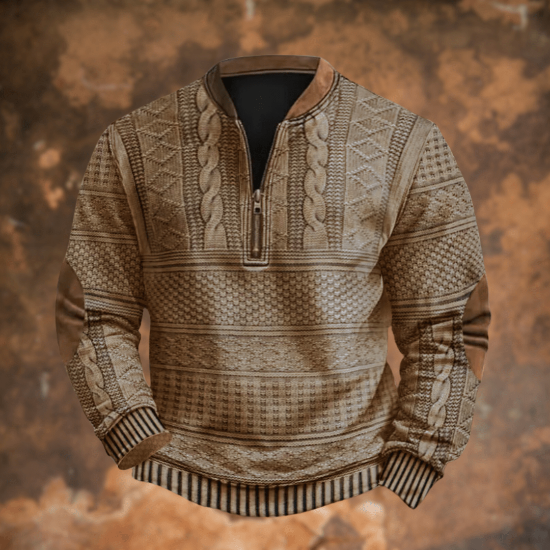 Men's half zip sweater made from knit fabric, featuring a comfortable fit and versatile layering style, perfect for casual and outdoor wear. 2