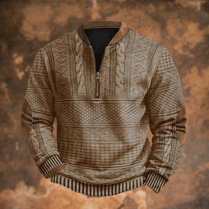 Men's half zip sweater made from knit fabric, featuring a comfortable fit and versatile layering style, perfect for casual and outdoor wear. 2