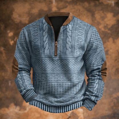 Men's half zip sweater made from knit fabric, featuring a comfortable fit and versatile layering style, perfect for casual and outdoor wear. 0