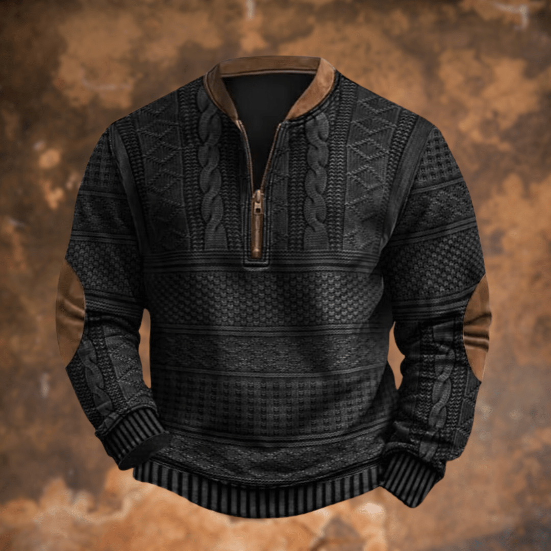 Men's half zip sweater made from knit fabric, featuring a comfortable fit and versatile layering style, perfect for casual and outdoor wear. 1