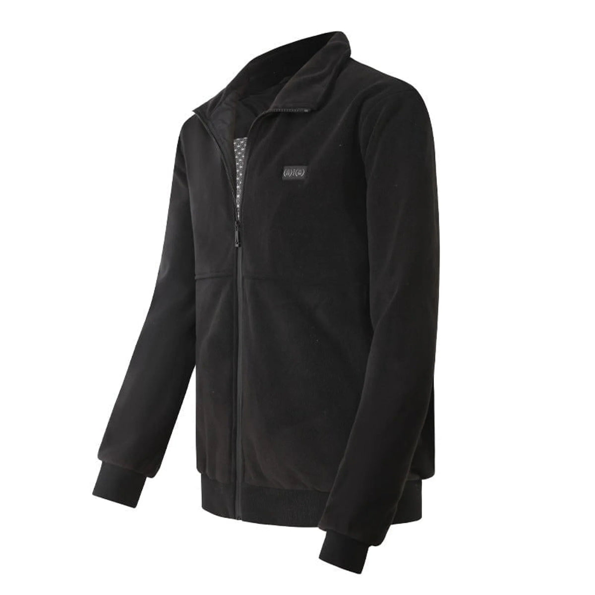 Men's heated fleece jacket with stand collar and full zip, designed for warmth and comfort in cold weather, ideal winter outerwear for outdoor activities. 3