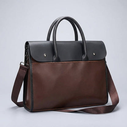Men's laptop bag featuring a durable PU leather retro design, equipped with an adjustable strap, designed to fit 14-inch laptops. 0