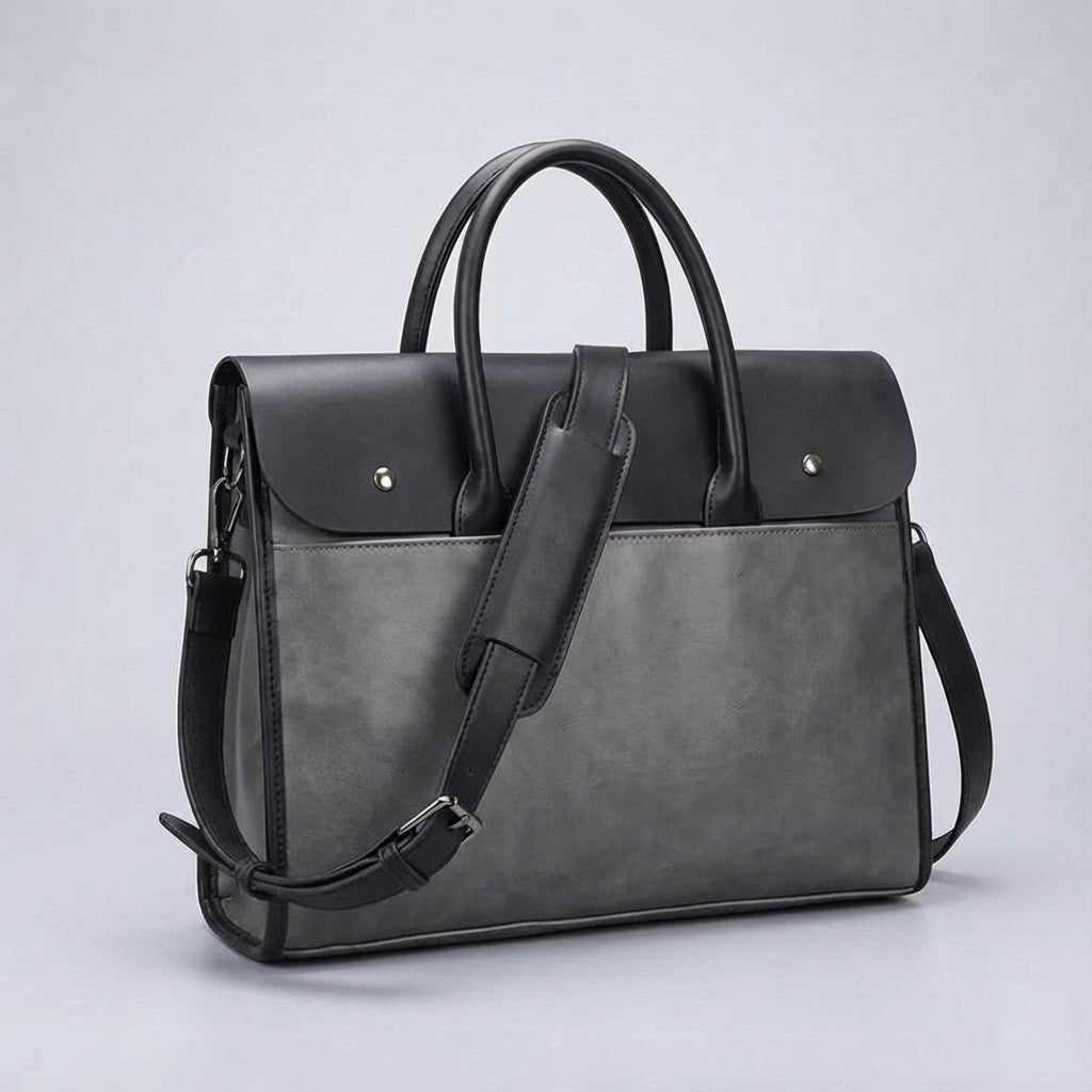 Men's laptop bag featuring a durable PU leather retro design, equipped with an adjustable strap, designed to fit 14-inch laptops. 5
