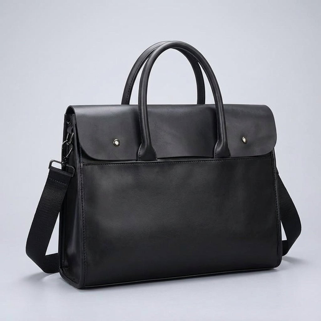 Men's laptop bag featuring a durable PU leather retro design, equipped with an adjustable strap, designed to fit 14-inch laptops. 4