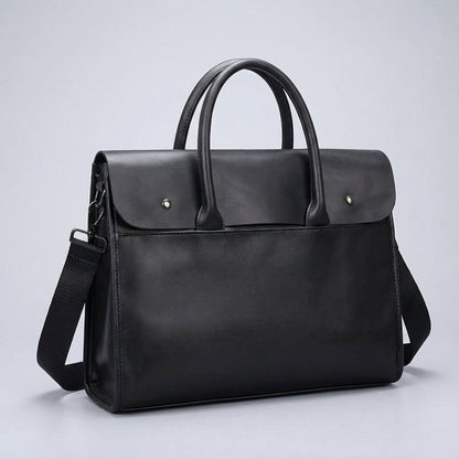 Men's laptop bag featuring a durable PU leather retro design, equipped with an adjustable strap, designed to fit 14-inch laptops. 4