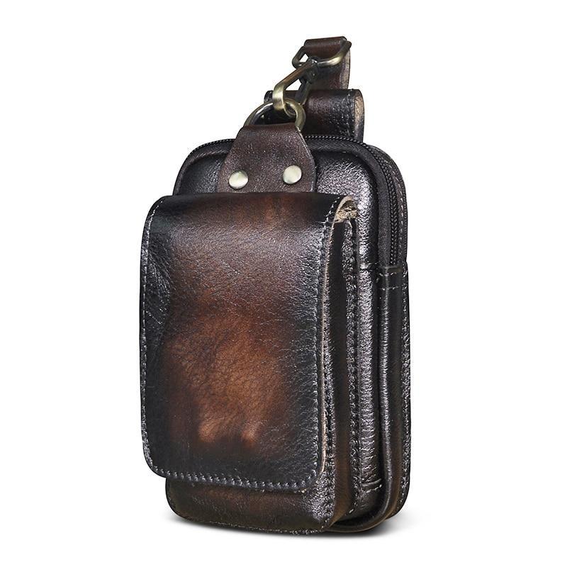 Men's leather waist bag featuring multiple compartments, designed for durability and everyday use, perfect for keeping essentials organized and accessible. 3