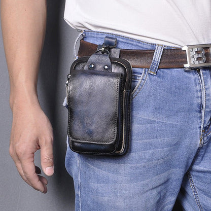 Men's leather waist bag featuring multiple compartments, designed for durability and everyday use, perfect for keeping essentials organized and accessible. 10
