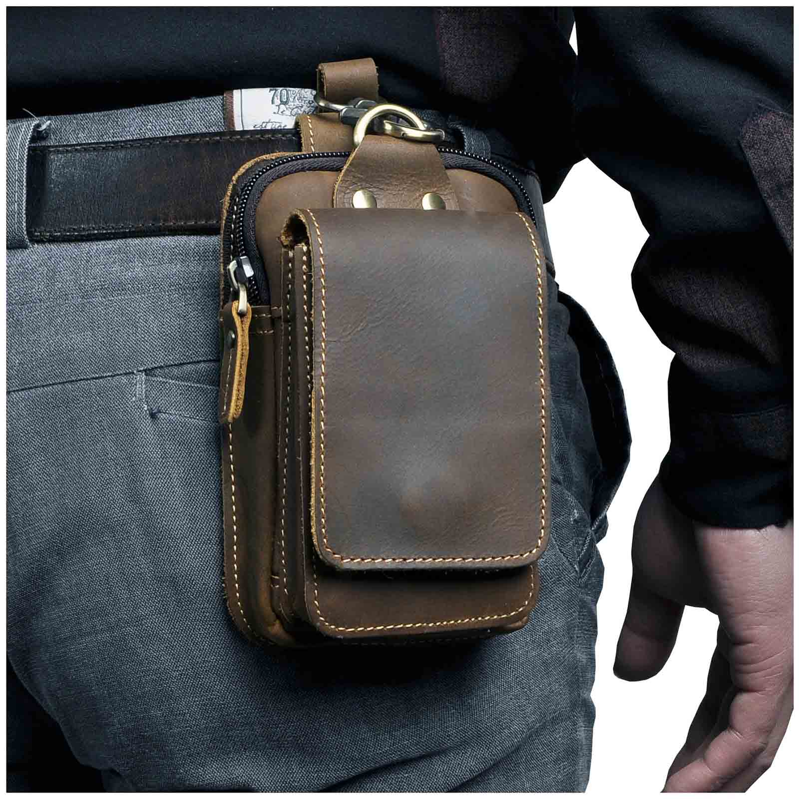 Men's leather waist bag featuring multiple compartments, designed for durability and everyday use, perfect for keeping essentials organized and accessible. 1