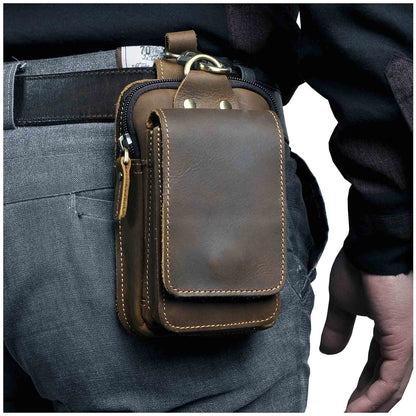 Men's leather waist bag featuring multiple compartments, designed for durability and everyday use, perfect for keeping essentials organized and accessible. 1