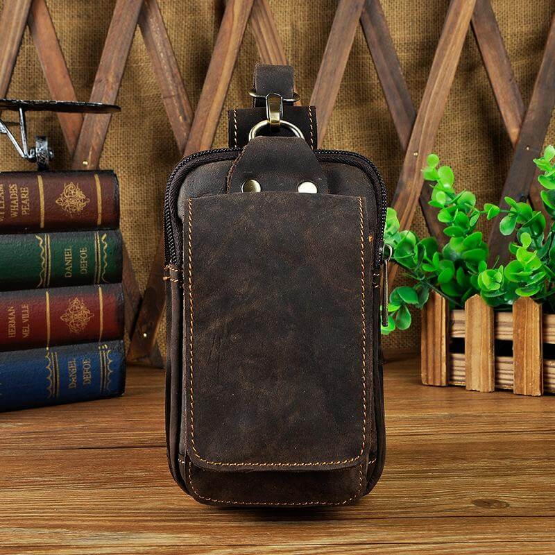 Men's leather waist bag featuring multiple compartments, designed for durability and everyday use, perfect for keeping essentials organized and accessible. 5