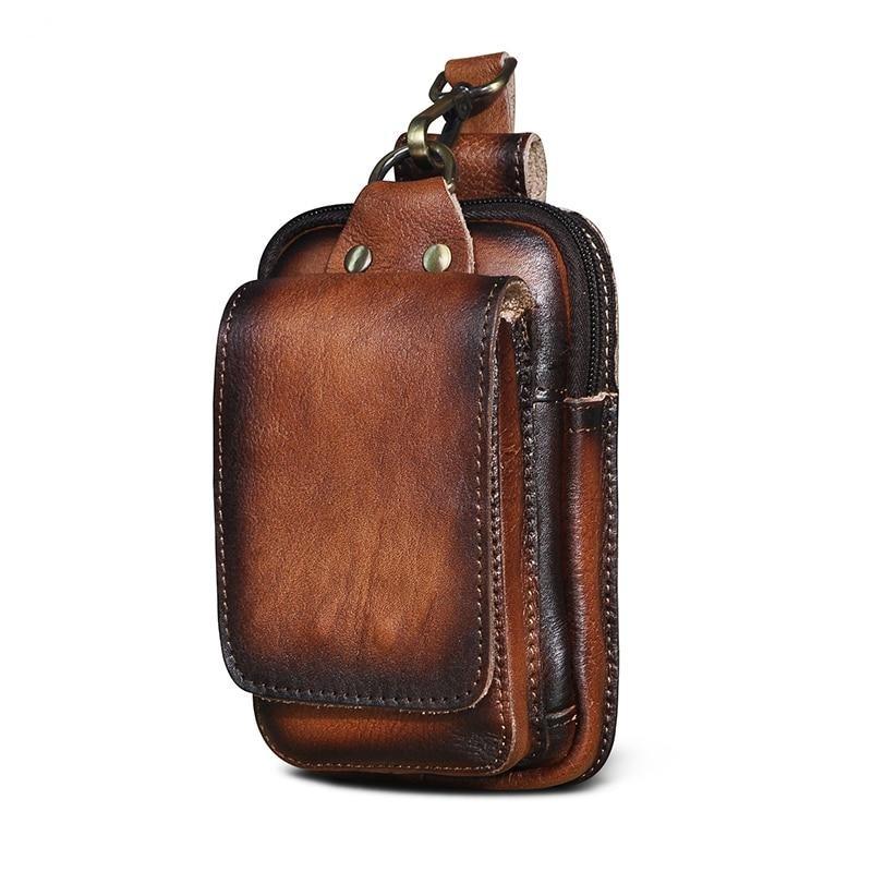 Men's leather waist bag featuring multiple compartments, designed for durability and everyday use, perfect for keeping essentials organized and accessible. 4