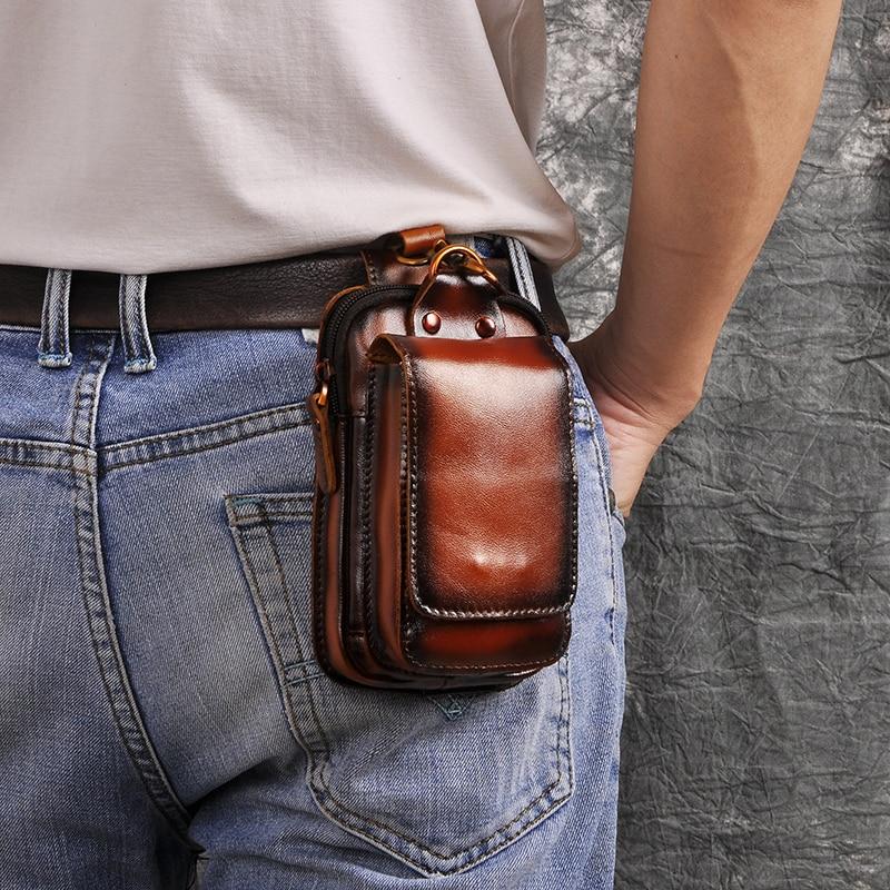 Men's leather waist bag featuring multiple compartments, designed for durability and everyday use, perfect for keeping essentials organized and accessible. 8