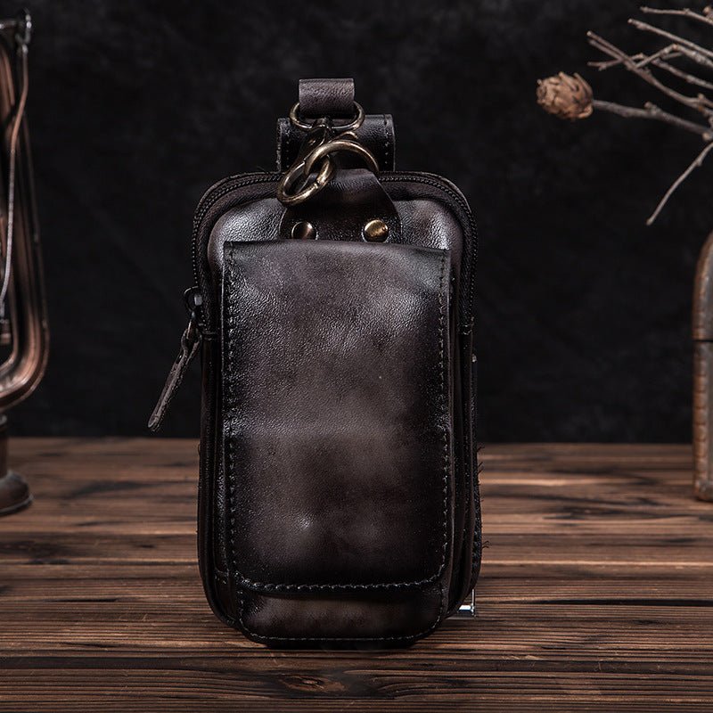 Men's leather waist bag featuring multiple compartments, designed for durability and everyday use, perfect for keeping essentials organized and accessible. 0