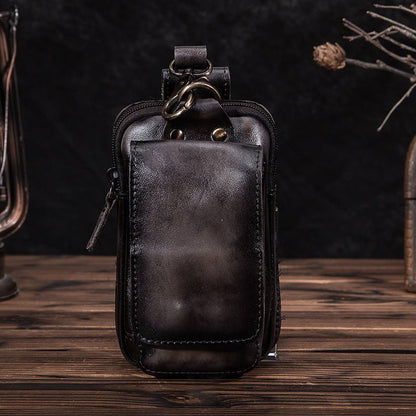 Men's leather waist bag featuring multiple compartments, designed for durability and everyday use, perfect for keeping essentials organized and accessible. 0