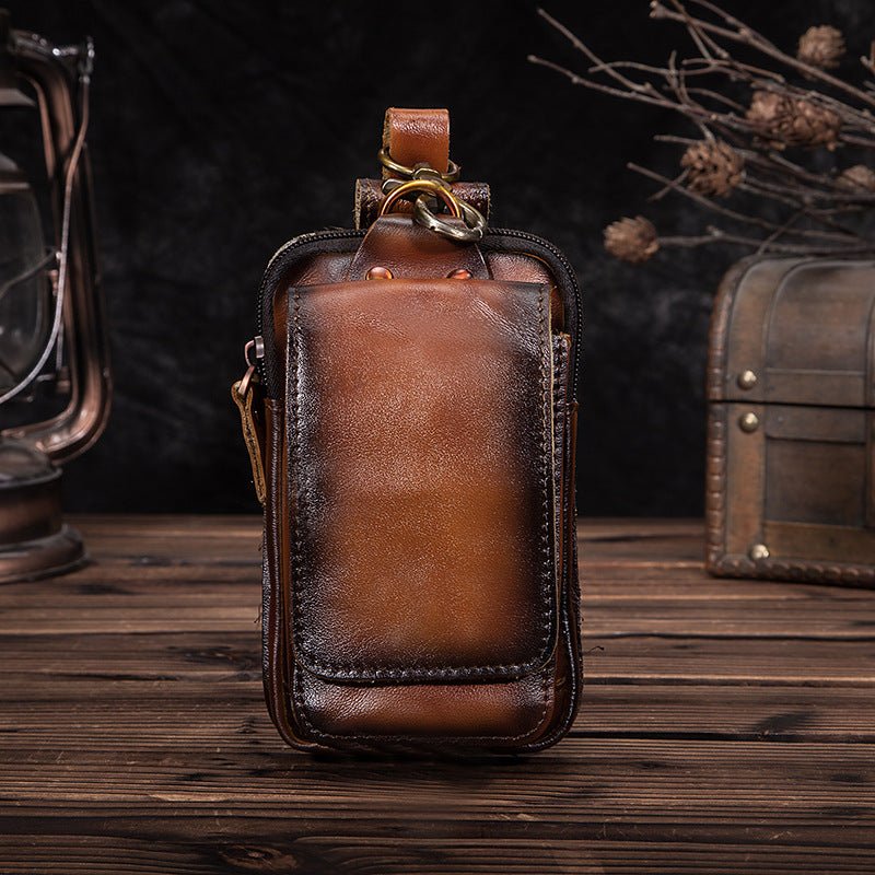 Men's leather waist bag featuring multiple compartments, designed for durability and everyday use, perfect for keeping essentials organized and accessible. 13