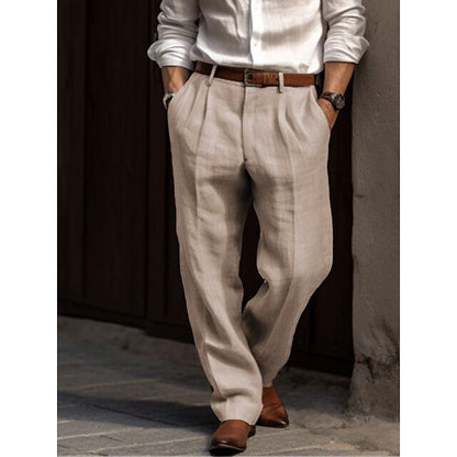 Men's linen pants featuring quick-drying and breathable fabric, designed for comfort with a stain-resistant finish and regular fit, perfect for casual and warm weather 3
